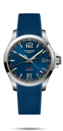 Longines Conquest V.H.P. GMT 41 Stainless Steel / Blue / Rubber L3.718.4.96.9