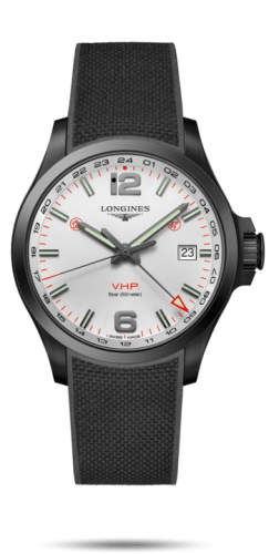 Longines Conquest V.H.P. GMT 43 PVD / Silver / Rubber L3.728.2.76.9