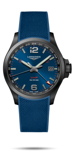 Longines Conquest V.H.P. GMT 43 PVD / Blue / Rubber L3.728.2.96.9