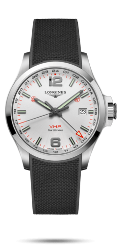 Longines Conquest V.H.P. GMT 43 Stainless Steel / Silver / Rubber L3.728.4.76.9