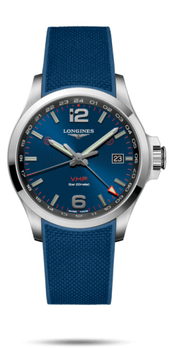 Longines Conquest V.H.P. GMT 43 Stainless Steel / Blue / Rubber L3.728.4.96.9