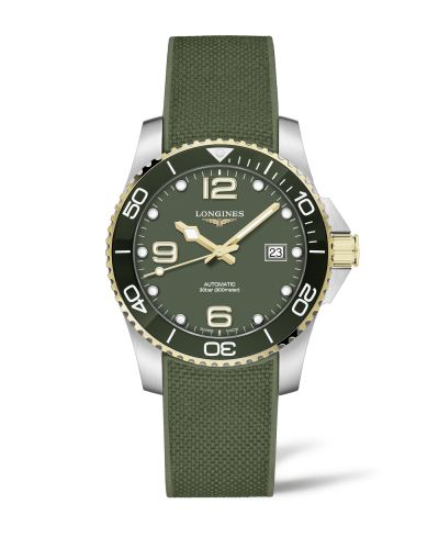 Longines HydroConquest 41 Automatic Stainless Steel / Yellow Gold / Green / Rubber L3.781.3.06.9