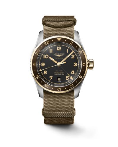 Longines Spirit Zulu Time 39 Stainless Steel - Yellow Gold / Anthracite / NATO L3.802.5.53.9