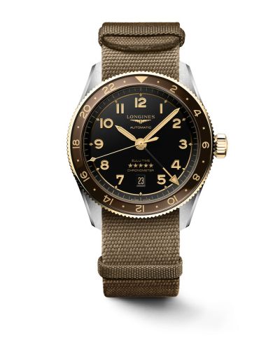 Longines Spirit Zulu Time 42 Stainless Steel - Yellow Gold / Anthracite / NATO L3.812.5.53.9