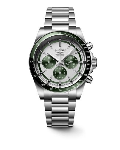 Longines Conquest Chronograph 42 Stainless Steel / Silver - Green / Bracelet L3.835.4.02.6