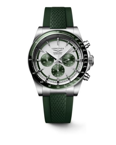 Longines Conquest Chronograph 42 Stainless Steel / Silver - Green / Rubber L3.835.4.02.9