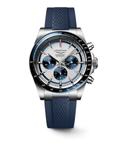 Longines Conquest Chronograph 42 Stainless Steel / Silver - Blue / Rubber L3.835.4.98.9