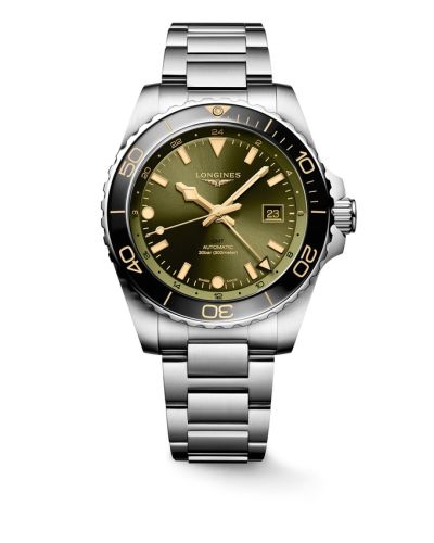 Longines Hydroconquest GMT 43 Stainless Steel / Green / Bracelet L3.890.4.06.6