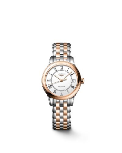 Longines Flagship 26 Automatic Stainless Steel - Red Gold / White - Roman / Bracelet L4.274.3.91.7
