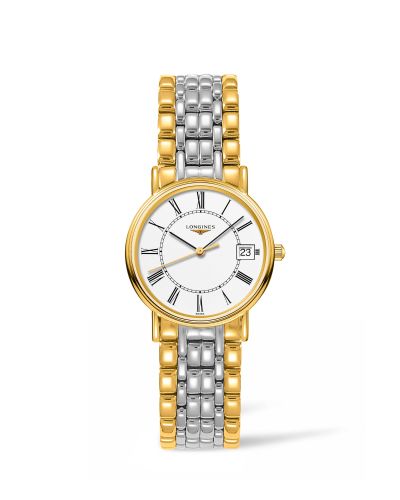 Longines Presence Quartz 30mm PVD Gold / White - Roman / Bracelet L4.320.2.11.7