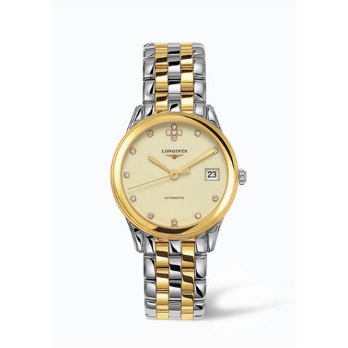 Longines Flagship 35.6 Automatic Two Tone Cream Diamond L4.774.3.07.7