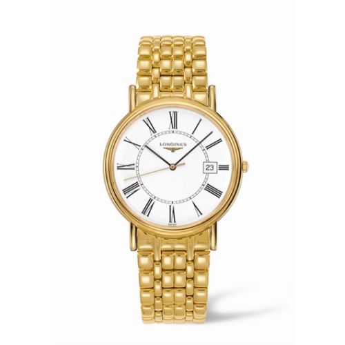 Longines Presence 38.5 Quartz PVD Gold / White - Roman / Bracelet L4.790.2.11.8