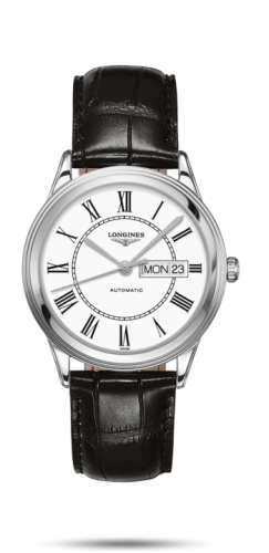 Longines Flagship 38.5 Day Date Stainless Steel / White Roman / Strap L4.899.4.21.2
