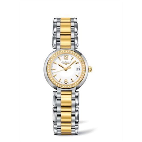 Longines PrimaLuna Quartz 26.5 Stainless Steel / Yellow Gold / Diamond / White / Bracelet L8.110.5.94.6