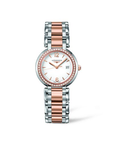 Longines PrimaLuna Quartz 30 Stainless Steel / Pink Gold / Diamond / White / Bracelet L8.112.5.19.6