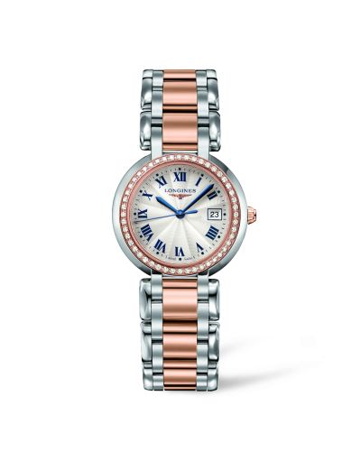 Longines PrimaLuna Quartz 30 Stainless Steel / Pink Gold / Diamond / Silver - Roman / Bracelet L8.112.5.79.6