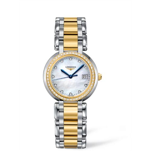 Longines PrimaLuna Quartz 30 Stainless Steel / Yellow Gold / Diamond / MOP / Bracelet L8.112.5.97.6