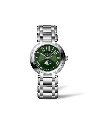 Longines PrimaLuna 30.5 Quartz Moonphase Stainless Steel / Green - Roman / Bracelet L8.115.4.61.6