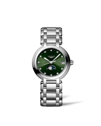 Longines PrimaLuna 30.5 Quartz Moonphase Stainless Steel / Green - Diamond / Bracelet L8.115.4.67.6