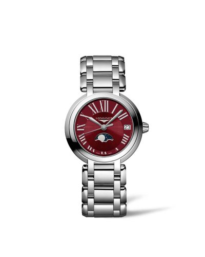 Longines PrimaLuna 30.5 Quartz Moonphase Stainless Steel / Red - Roman / Bracelet L8.115.4.92.6