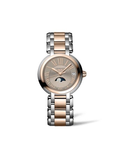 Longines PrimaLuna 30.5 Quartz Moonphase Stainless Stee - Pink Gold / Taupe - Roman / Bracelet L8.115.5.61.7