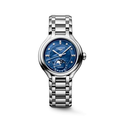 Longines PrimaLuna 34 Automatic Moonphase Stainless Steel / Blue MOP L8.126.4.97.6