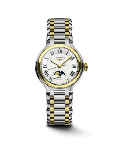 Longines PrimaLuna 34 Automatic Moonphase Stainless Steel - Yellow Gold / Silver - Roman / Bracelet L8.126.5.79.7