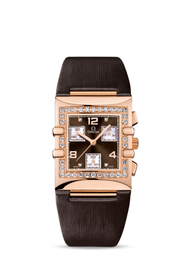 Omega Constellation Quadra Quartz 28 Chronograph Red Gold / Diamond / Brown / Fabric 113.57.28.70.63.001