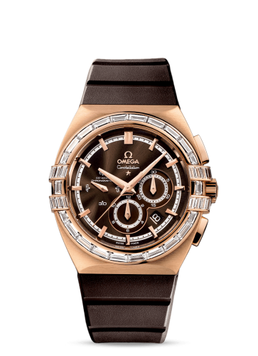 Omega Constellation Co-Axial 41 Chronograph Double Eagle Red Gold / Baguette / Brown / Rubber 121.57.41.50.13.001