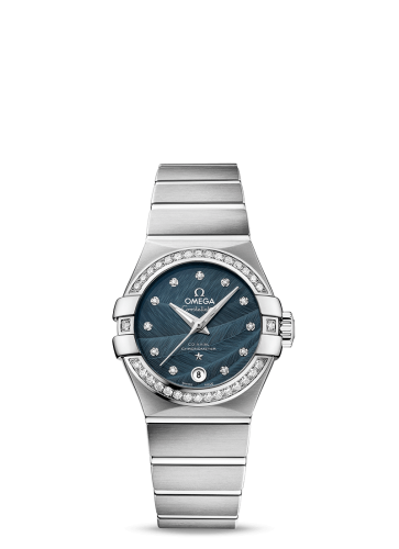 Omega Constellation Co-Axial 27 Brushed Stainless Steel / Diamond / Blue Feather 123.15.27.20.53.001
