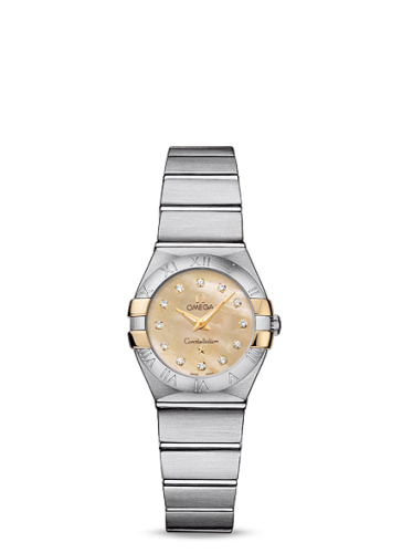 Omega Constellation Quartz 24 Brushed Stainless Steel / Gold Claws / Champagne MOP 123.20.24.60.57.002