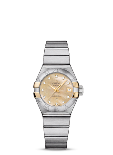 Omega Constellation Co-Axial 27 Brushed Stainless Steel / Yellow Gold Claws / Champagne MOP 123.20.27.20.57.003