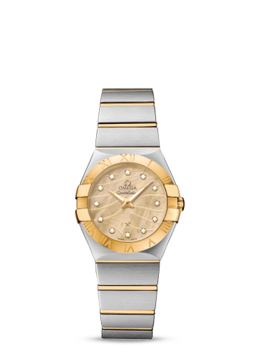 Omega Constellation Quartz 27 Brushed Stainless Steel / Yellow Gold / Champagne MOP 123.20.27.60.57.001
