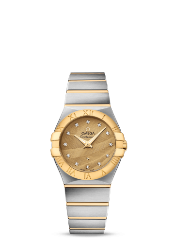 Omega Constellation Quartz 27 Brushed Stainless Steel / Yellow Gold / Champagne Feather 123.20.27.60.58.003
