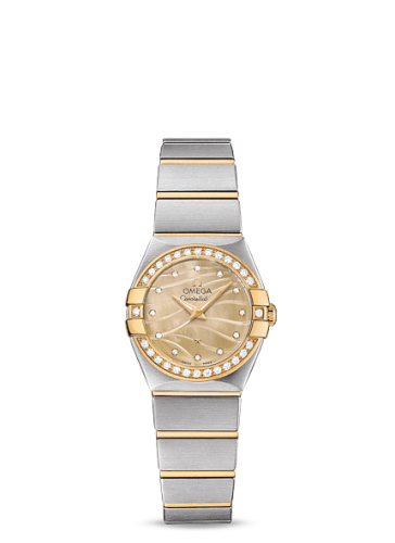 Omega Constellation Quartz 24 Brushed Stainless Steel / Yellow Gold / Diamond / Wavy Champagne MOP 123.25.24.60.57.001