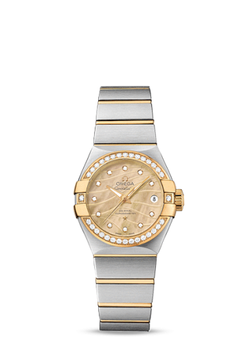 Omega Constellation Co-Axial 27 Brushed Stainless Steel / Yellow Gold / Diamond Bezel / Champagne MOP 123.25.27.20.57.002