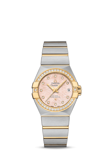 Omega Constellation Co-Axial 27 Brushed Stainless Steel / Yellow Gold / Diamond / Pink MOP 123.25.27.20.57.005