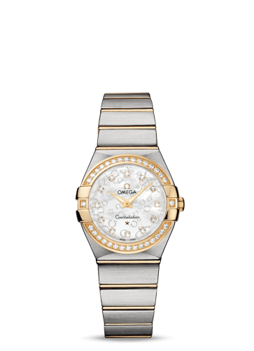 Constellation Quartz 27 Brushed Stainless Steel / Yellow Gold / Diamond / MOP Omega 123.25.27.60.55.010