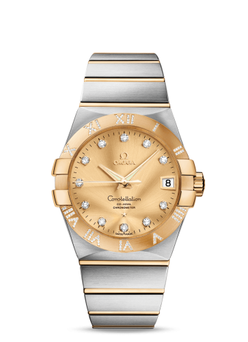 Omega Constellation Co-Axial 38 Stainless Steel / Yellow Gold / Diamond / Champagne 123.25.38.21.58.002
