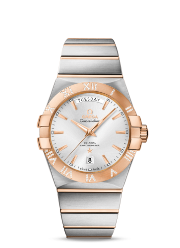 Omega Constellation Co-Axial 38 Day-Date Stainless Steel / Red Gold / Diamond / Silver 123.25.38.22.02.001