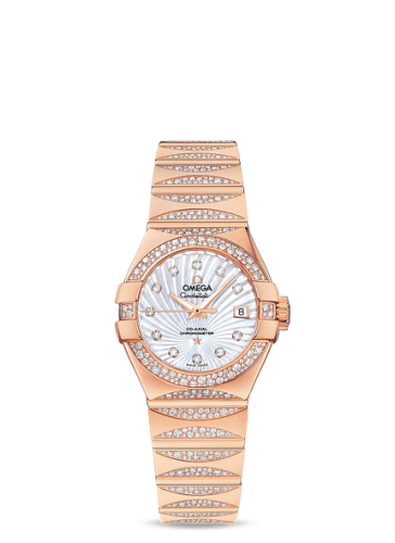 Omega Constellation Co-Axial 27 Polished Red Gold / Waxing Moon Snow / MOP Supernova 123.55.27.20.55.003