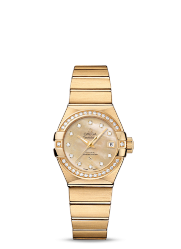 Omega Constellation Co-Axial 27 Brushed Yellow Gold Diamond / Champagne MOP 123.55.27.20.57.002