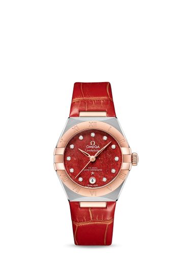 Omega Constellation Manhattan 29 Co-Axial Master Chronometer Stainless Steel / Sedna Gold / Red Aventurine 131.23.29.20.99.002