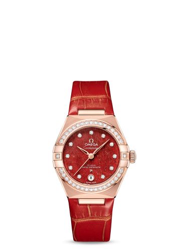 Omega Constellation Manhattan 29 Co-Axial Master Chronometer Sedna Gold / Diamond / Red Aventurine 131.58.29.20.99.005