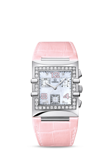 Omega Constellation Quadra Quartz 28 Chronograph Stainless Steel / Diamond / Pink MOP/ Alligator 1847.70.34
