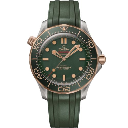 Omega Seamaster Diver 300M Master Co-Axial 42 Titanium - Bronze Gold / Green / Rubber 210.92.42.20.10.001