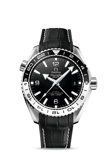 Omega Seamaster Planet Ocean 600M Co-Axial 43.5 Master Chronometer GMT Stainless Steel / Black White / Alligator 215.33.44.22.01.001