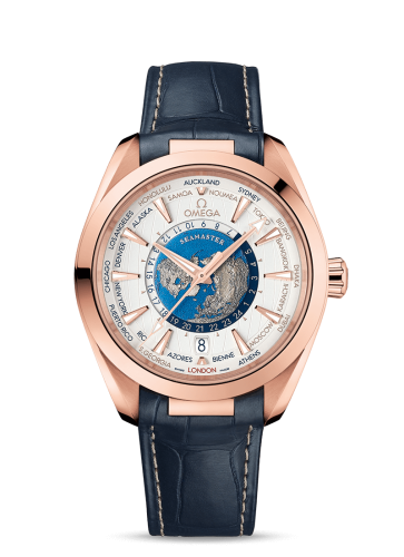 Omega Seamaster Aqua Terra 150M Master Chronometer 43 Worldtimer Sedna Gold / Silver / Alligator 220.53.43.22.02.001