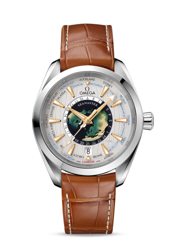 Omega Seamaster Aqua Terra 150M Master Chronometer 43 Worldtimer Platinum / Enamel / Alligator 220.93.43.22.99.001