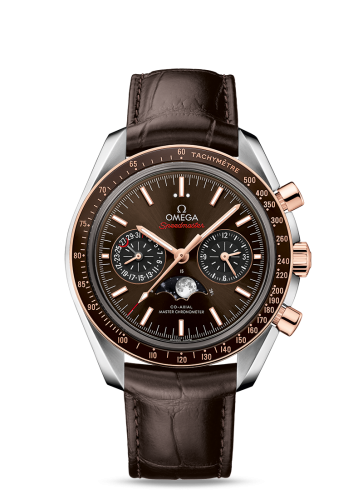 Omega Speedmaster Moonphase Chronograph Master Chronometer Stainless Steel / Sedna Gold / Brown 304.23.44.52.13.001